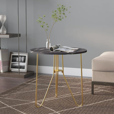 Beistelltisch Golden und Schwarze Marmor-Optik 48 cm MDF Eisen